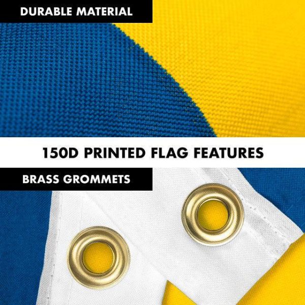 G128 Combo Pack: 6 Feet Tangle Free Spinning Flagpole (Black) Sweden Swedish Flag 3x5 ft Printed 150D Brass Grommets (Flag Included) Aluminum Flag Pole - Image 3