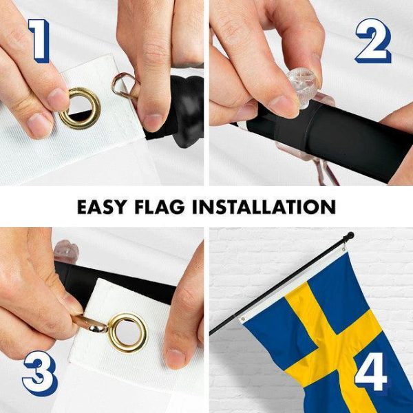 G128 Combo Pack: 6 Feet Tangle Free Spinning Flagpole (Black) Sweden Swedish Flag 3x5 ft Printed 150D Brass Grommets (Flag Included) Aluminum Flag Pole - Image 6