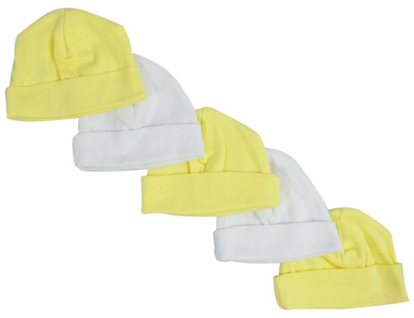 Yellow & White Baby Caps (pack Of 5) 031-yellow-3-w-2