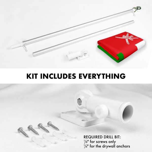 G128 Combo Pack: 6 Ft Tangle Free Spinning Flagpole (Silver) & Oman Flag 3x5 Ft Printed 150D Polyester, Brass Grommets (Flag Included) Aluminum Flag Pole - Image 2
