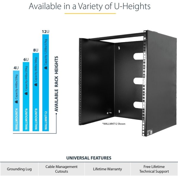 StarTech.com 6U Wall Mount Rack, 14in Deep, 19 inch Wall Mount Network Rack, Wall Mounting Patch Panel Bracket for Switch/IT Equipment - Image 4