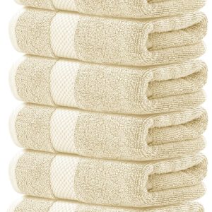 Luxury Hand Towels | Cotton Hotel spa Bathroom Towel | 16x30 | 6 Pack | Beige