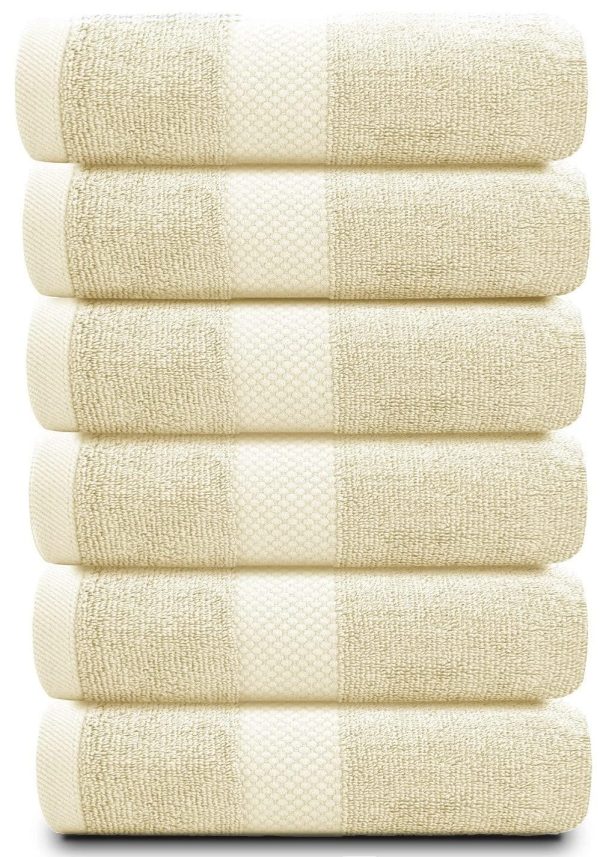 Luxury Hand Towels | Cotton Hotel spa Bathroom Towel | 16x30 | 6 Pack | Beige - Image 2