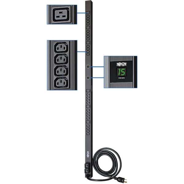 Eaton Tripp Lite Series 5.5kW Single-Phase Local Metered PDU, 208/230V Outlets (6-C19 & 24-C13), L6-30P, 10 ft. (3.05 m) Cord, 0U Vertical - Image 2