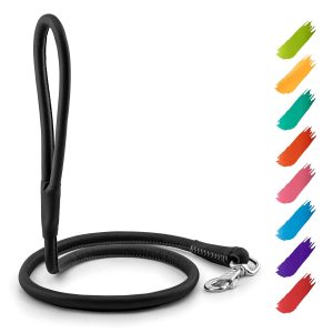 Rolled Leather Dog Leash 4Ft * 0.3 in for Small Medium and Large Dogs   Heavy Duty Leather Puppy Leash for Outdoor Walking Running Training   Strong Dog Leashes for Large Breed Dogs (Black)