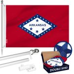 G128 Combo Pack: 6 Ft Tangle Free Aluminum Spinning Flagpole (Silver) & Arkansas AR State Flag 3x5 Ft, Double ToughWeave Series Double Sided Embroidered 210D Polyester | Pole with Flag Included