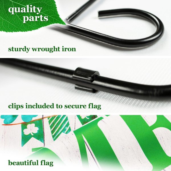 G128 Combo Pack: Garden Flag Stand Black 36 in x 16 in & Garden Flag Home St. Patrick's Day Decoration Gnome with Green Heart 12"x18" Double-Sided Blockout Fabric - Image 4
