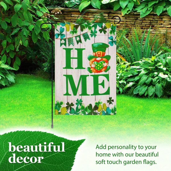 G128 Combo Pack: Garden Flag Stand Black 36 in x 16 in & Garden Flag Home St. Patrick's Day Decoration Gnome with Green Heart 12"x18" Double-Sided Blockout Fabric - Image 6