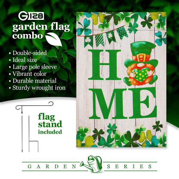 G128 Combo Pack: Garden Flag Stand Black 36 in x 16 in & Garden Flag Home St. Patrick's Day Decoration Gnome with Green Heart 12"x18" Double-Sided Blockout Fabric - Image 7