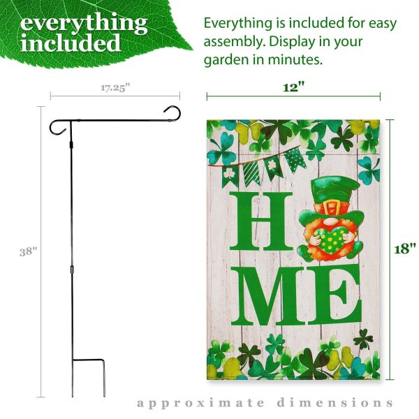 G128 Combo Pack: Garden Flag Stand Black 36 in x 16 in & Garden Flag Home St. Patrick's Day Decoration Gnome with Green Heart 12"x18" Double-Sided Blockout Fabric - Image 9