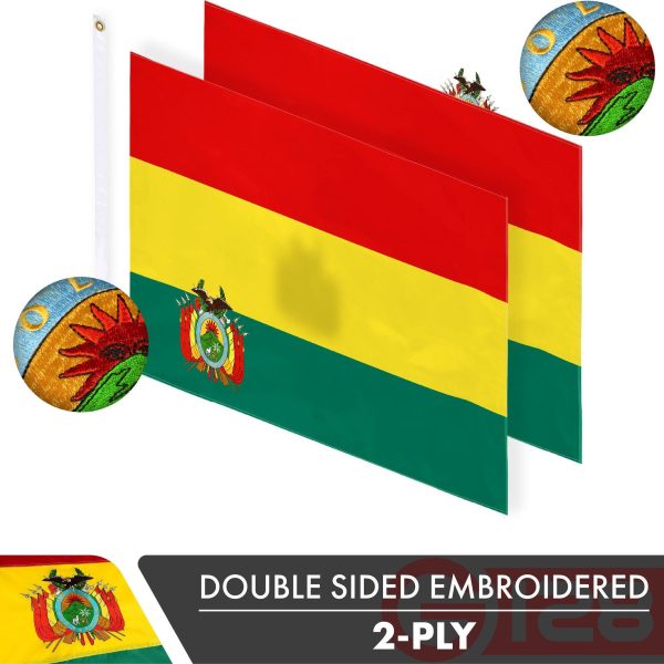 Bolivia Bolivian Flag 3x5 Ft 3-Pack Double-sided Embroidered Polyester By G128 - Image 2