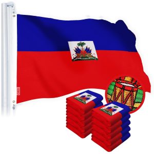 G128 10 Pack: Haiti Haitian Flag | 2x3 Ft | StormFlyer Series Embroidered 220GSM Spun Polyester | Country Flag, Embroidered Design, Indoor/Outdoor, Brass Grommets, Heavy Duty, All Weather