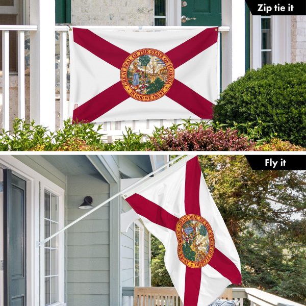 G128 Combo Pack: 6 Ft Tangle Free Aluminum Spinning Flagpole (White) & Florida FL State Flag 3x5 Ft, LiteWeave Pro Series Printed 150D Polyester, 4 Corner Brass Grommets | Pole with Flag Included - Image 3