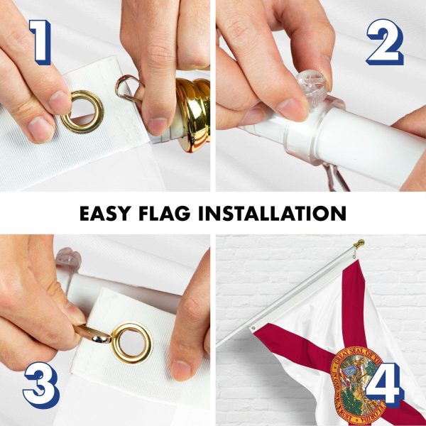 G128 Combo Pack: 6 Ft Tangle Free Aluminum Spinning Flagpole (White) & Florida FL State Flag 3x5 Ft, LiteWeave Pro Series Printed 150D Polyester, 4 Corner Brass Grommets | Pole with Flag Included - Image 7