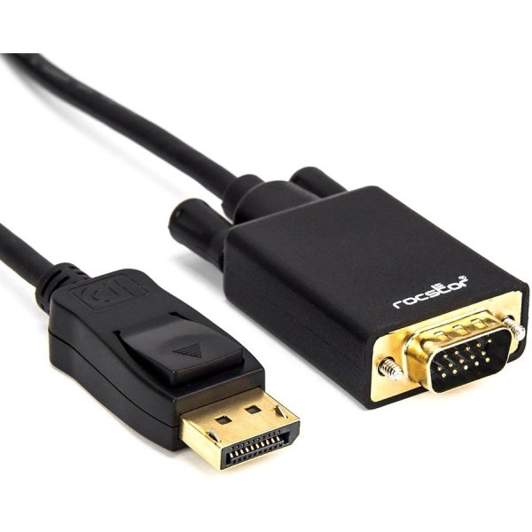 Rocstor Premium 6 ft DisplayPort to VGA Cable M/M- DisplayPort to VGA Supporting 1920x1200 1080p at 60Hz - DP/VGA cable for Notebook, Computers, Projector, TV, Video Device - 6 ft (1.83m) - 1 Retial Pack - Gold Platted - 1 x DisplayPort Male Digital Audio/Video - 1 x HD-15 Male VGA - Black DP TO VGA BLK - Image 2