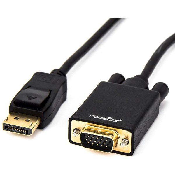 Rocstor Premium 6 ft DisplayPort to VGA Cable M/M- DisplayPort to VGA Supporting 1920x1200 1080p at 60Hz - DP/VGA cable for Notebook, Computers, Projector, TV, Video Device - 6 ft (1.83m) - 1 Retial Pack - Gold Platted - 1 x DisplayPort Male Digital Audio/Video - 1 x HD-15 Male VGA - Black DP TO VGA BLK - Image 3