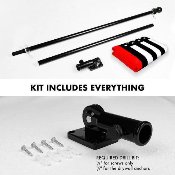 G128 Combo Pack: 6 Feet Tangle Free Spinning Flagpole (Black) Thin Red Line Flag 3x5 ft Printed 150D Brass Grommets (Flag Included) Aluminum Flag Pole - Image 2