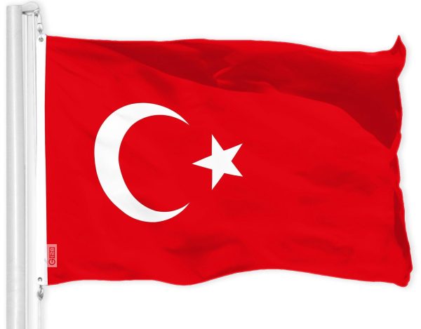 G128 Turkey Turkish Flag | 3x5 Ft | LiteWeave Pro Series Printed 150D Polyester | Country Flag, Indoor/Outdoor, Vibrant Colors, Brass Grommets, Thicker and More Durable Than 100D 75D Polyester
