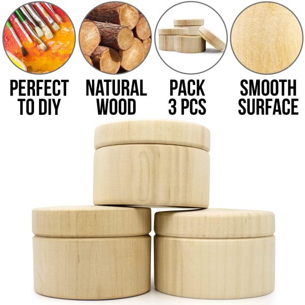 3pcs 2.75''x1.95'' Small Unpainted Wooden Round Boxes with Lid   Mini Wood Box for Crafts   Wooden Unfinished DIY Set Storage Trinket Boxes Container   Blank Wood Crafts to Paint - Image 2