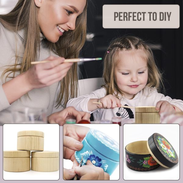 3pcs 2.75''x1.95'' Small Unpainted Wooden Round Boxes with Lid   Mini Wood Box for Crafts   Wooden Unfinished DIY Set Storage Trinket Boxes Container   Blank Wood Crafts to Paint - Image 6