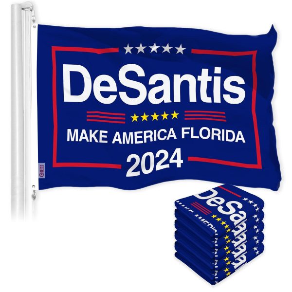 G128 5 Pack: DeSantis Election Make America Florida Flag | 3x5 Ft | LiteWeave Pro Series Printed 150D Poly | Election Flag, Vibrant Colors, Brass Grommets, Thicker and More Durable Than 100D 75D Poly