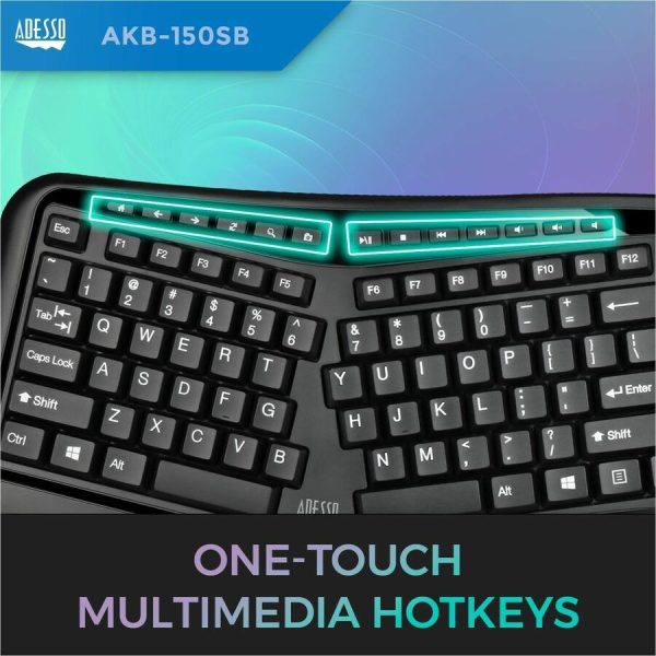 Adesso Desktop Ergonomic Smart Card Reader Keyboard (TAA Compliant) - Image 8