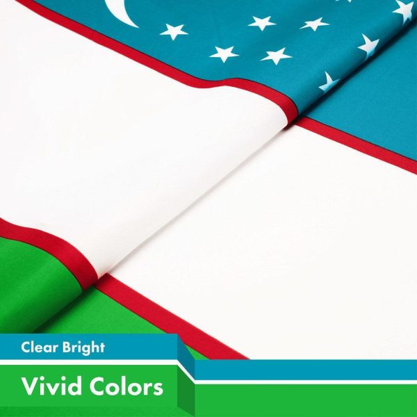 G128 2 Pack: Uzbekistan Uzbekistani Flag | 3x5 Ft | LiteWeave Pro Series Printed 150D Polyester | Country Flag, Vibrant Colors, Brass Grommets, Thicker and More Durable Than 100D 75D Polyester - Image 3