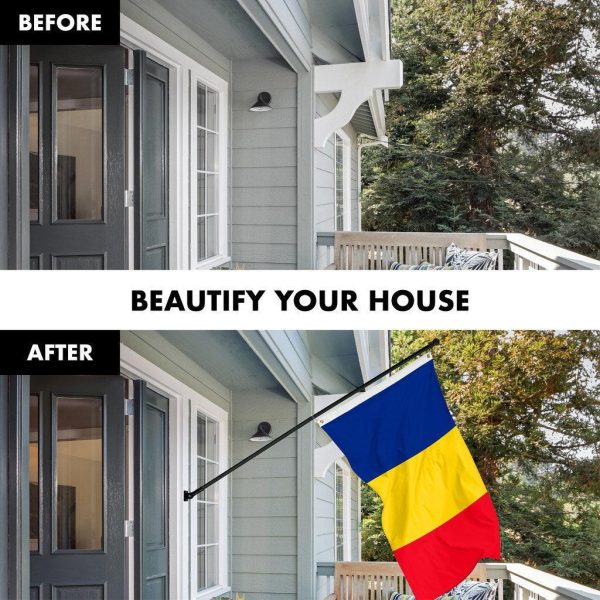 G128 Combo Pack: 6 Ft Tangle Free Spinning Flagpole (Black) & Romania Flag 3x5 Ft Printed 150D Polyester, Brass Grommets (Flag Included) Aluminum Flag Pole - Image 3