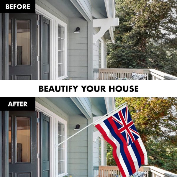 G128 Combo Pack: 6 Feet Tangle Free Spinning Flagpole (White) Hawaii HI State Flag 3x5 ft Printed 150D Brass Grommets (Flag Included) Aluminum Flag Pole - Image 3