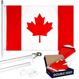 G128 - 6 Feet Tangle Free Spinning Flagpole (Silver) Canada Double Sided Brass Grommets Embroidered 3x5 ft (Flag Included) Aluminum Flag Pole