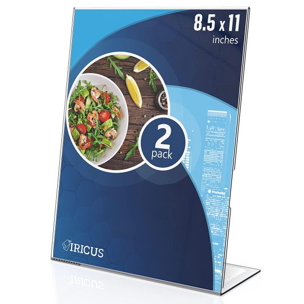 2 Pack Acrylic Sign Holders 8.5x11   Plastic Stands for Display   8 1 2 x 11 Acrylic Sign Holder with Vertical Slanted Back   Clear Plastic Sign Holder Paper Display Table Stand Flyer Document Paper