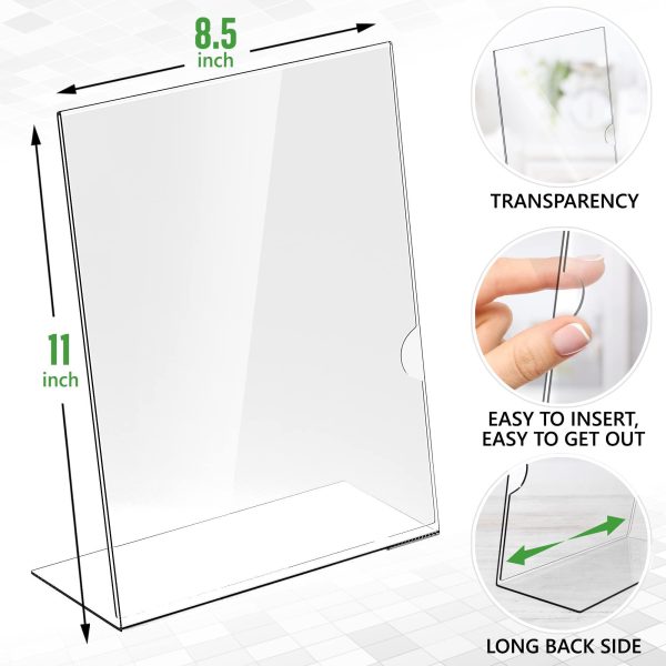 2 Pack Acrylic Sign Holders 8.5x11   Plastic Stands for Display   8 1 2 x 11 Acrylic Sign Holder with Vertical Slanted Back   Clear Plastic Sign Holder Paper Display Table Stand Flyer Document Paper - Image 6