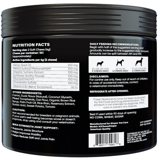 Hemp Joint Supplement for Dogs - Dog Joint Supplement with Glucosamine, Chondroitin, MSM - Supports Hip and Joint Heath, Better Mobility, Skin and Coat - for All Breeds and Ages - 180 Dog Chews, Duck - Image 6