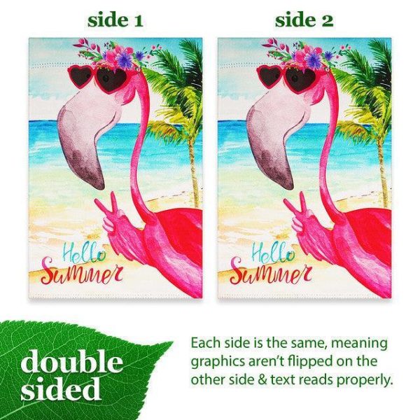 G128 Garden Flag Hello Summer Peace Sign Flamingo | 12x18 Inch | Printed Blockout Polyester - Summer Decoration - Image 3