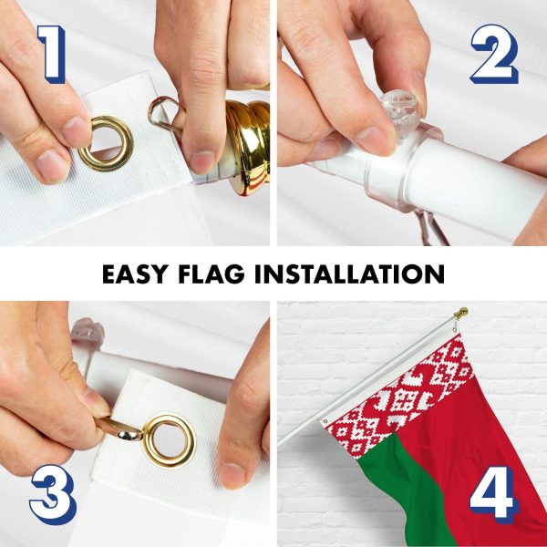 G128 Combo Pack: 6 Ft Tangle Free Aluminum Spinning Flagpole (White) & Belarus Belarusian Flag 3x5 Ft, LiteWeave Pro Series Printed 150D Polyester | Pole with Flag Included - Image 7