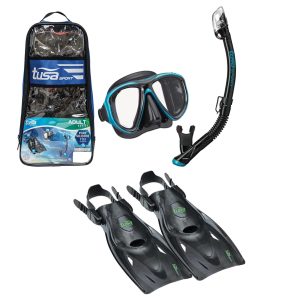 Sport Adult Powerview Mask Dry Snorkel and Fins Travel Set