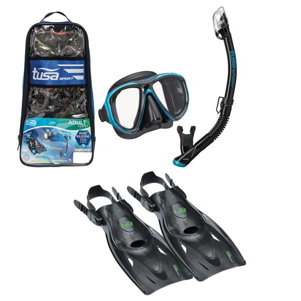 Sport Adult Powerview Mask Dry Snorkel and Fins Travel Set