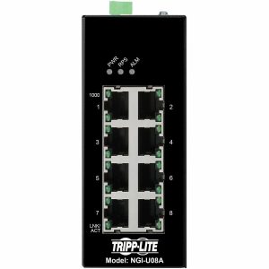 Eaton Tripp Lite Series 8-Port Unmanaged Industrial Gigabit Ethernet Switch - 10/100/1000 Mbps, Ruggedized, -40° to 75°C, EIP QoS, DIN Mount, TAA