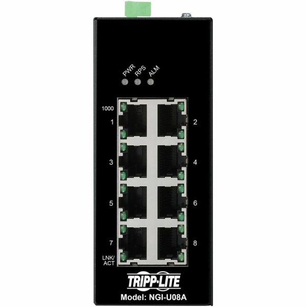 Eaton Tripp Lite Series 8-Port Unmanaged Industrial Gigabit Ethernet Switch - 10/100/1000 Mbps, Ruggedized, -40° to 75°C, EIP QoS, DIN Mount, TAA