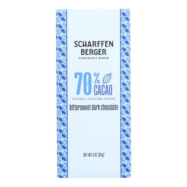 Scharffen Berger Chocolate Bar - Dark Chocolate - 70 Percent Cacao - Bittersweet - 3 oz Bars - Case of 12