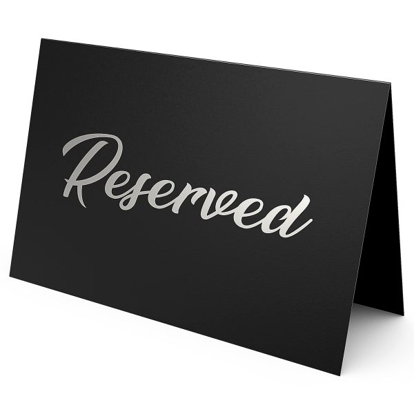 10 Pack Black Reserved Table Signs for Wedding   Silver Foil Reserved Seating Signs for Wedding Chairs   Church Pews   Double Sided Cardstock Reserved Signs for Tables   Table Tent Reservation Cards