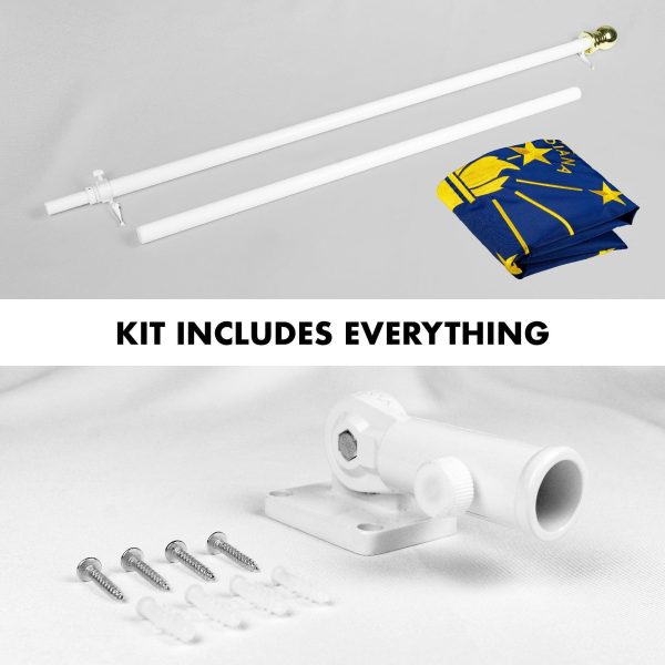 G128 Combo Pack: 5 Ft Tangle Free Aluminum Spinning Flagpole (White) & Indiana IN State Flag 2x3 Ft, ToughWeave Series Embroidered 300D Polyester | Pole with Flag Included - Image 2