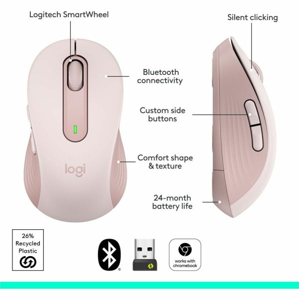 Logitech Signature M650 Wireless Mouse - For Small to Medium Sized Hands, 2-Year Battery, Silent Clicks, Rose - Image 8