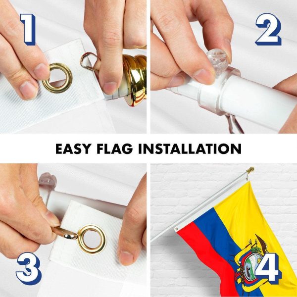 G128 Combo Pack: 6 Ft Tangle Free Spinning Flagpole (White) & Ecuador Flag 3x5 Ft Printed 150D Polyester, Brass Grommets (Flag Included) Aluminum Flag Pole - Image 7