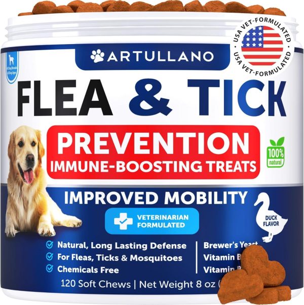Flea and Tick Prevention for Dogs Chewables   Natural Flea Treatment   Supplement for Small & Large Dogs with Vitamins   Immune Support Chews   Pest Defense Oral Pills   120 Soft Treats   Made in USA