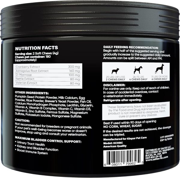 Dog UTI Treatment 180 Chews w Cranberry, Natural UTI Medicine for Dogs - Pet Supplement for Dog Urinary Tract Infection Treatment, Good for Bladder Control, Dog Incotinence, Kidney Health, Dog Breath - Image 4