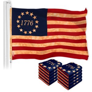 G128 10 Pack: Betsy Ross 1776 Tea-Stained Flag | 3x5 Ft | LiteWeave Pro Printed 300D Polyester | Historical Flag, Vibrant Colors, Brass Grommets, Thicker and More Durable Than 100D 75D Polyester