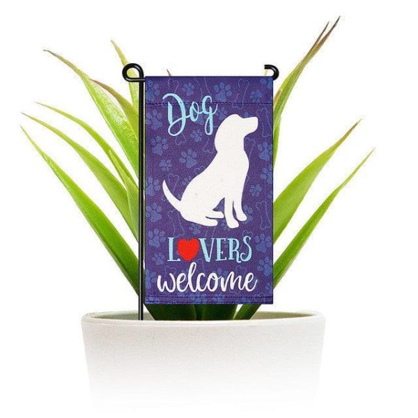 G128 Garden Flag & Stand Dog Lovers Welcome | 4x8 Inch | Printed Blockout Polyester