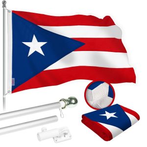 G128 Combo Pack: 5 Ft Tangle Free Spinning Flagpole (Silver) & Puerto Rico Flag 2.5x4 Ft Embroidered 220GSM Spun Polyester, Brass Grommets (Flag Included) Aluminum Flag Pole