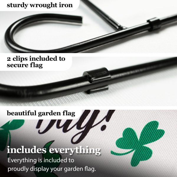 G128 Combo Pack: Garden Flag Stand Black 36 in x 16 in & Garden Flag Happy St. Patrick's Day Decoration Decoration Three Leprechaun Gnomes 12"x18" Double-Sided Burlap Fabric - Image 7